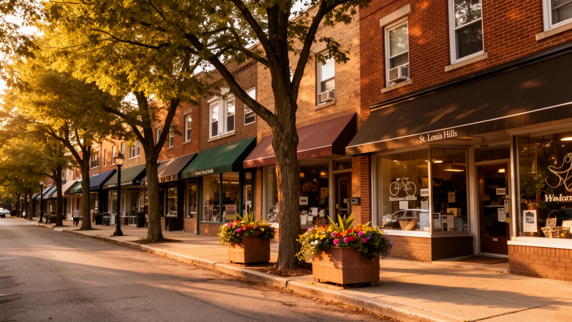 Local business district storefronts in St. Louis Hills