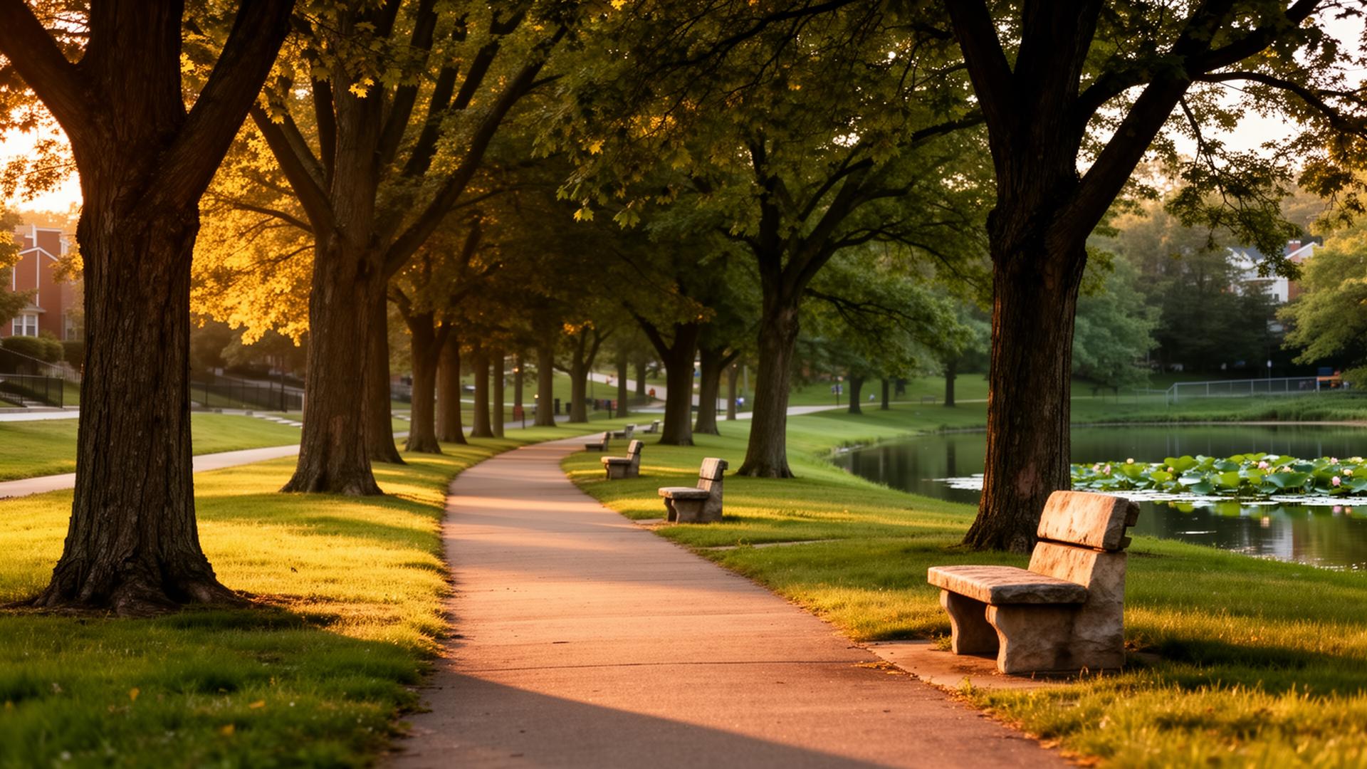 Francis Park walking path at golden hour